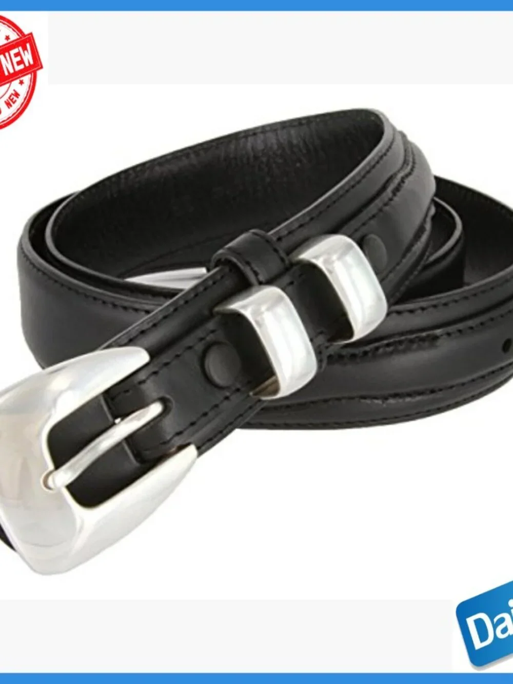Men's Genuine Leather Belt with Sterling Silver Buckle Size 36